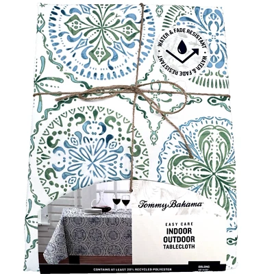 Tommy Bahama Verde Azul Círculo Medallón Acuarela Mantel 60x120 Verano Foto 1 de 4