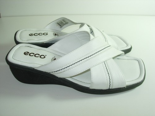 SANDALI DONNA PELLE BIANCA ECCO SLIDES SCARPE CON TACCO CARRIERA MISURA UK 5 5 7 5 M