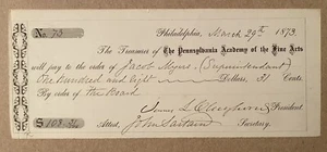 Check Signed by Artist-Engraver John Sartain 1873 friend of Poe - Picture 1 of 3