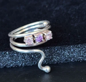Sterling silver wrap ring with gemstone, Snake ring, vintage, size 7.5 (V808) - Picture 1 of 6