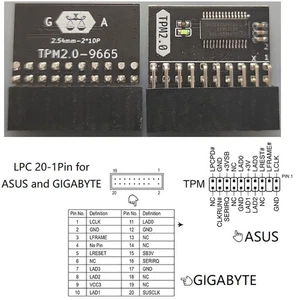 TPM2.0 Modul TPM GA 20-1 Pin Sicherheitsmodul für Gigabyte ASUS Motherboard Chip - Zdjęcie 1 z 1