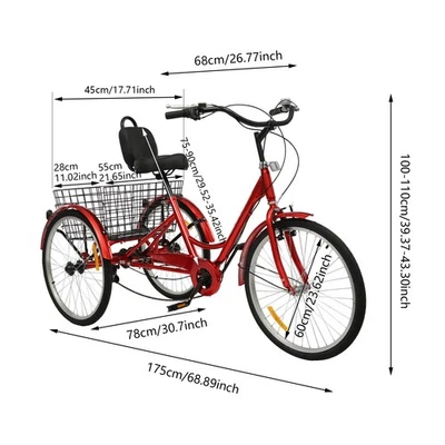Moderne 24 Zoll Dreirad 3 Rad 7 Gang Sportfahrrad Trike Cruise mit Korb - Bild 1 von 4