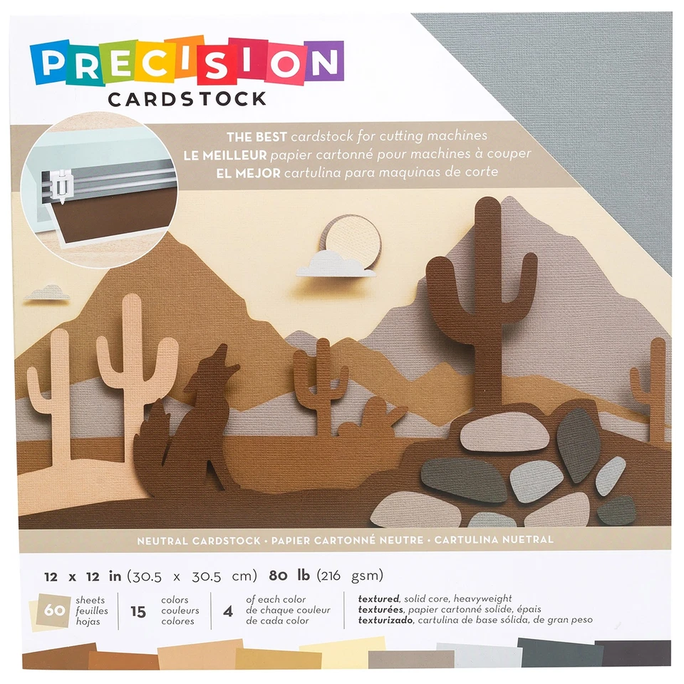 American Crafts Precision Cardstock Pack 80lb 12"X12" 60/Pkg-Neutral/Textured - Image 1 of 1