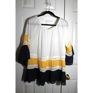 Tunica Kaktus Gauzy oversize manica a campana color block con pizzo taglia L - Foto 1 di 3