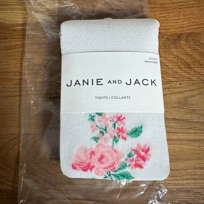 Janie and Jack White Pink Rose Floral Tights Girls Size 2T to 3 New - Image 1 of 4