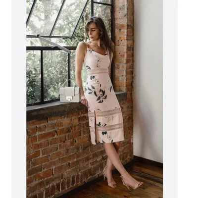 KEEPSAKE THE LABEL DO IT RIGHT Floral MIDI Dress DRAPE Neck Sleeveless Pink XS - Image 1 of 4