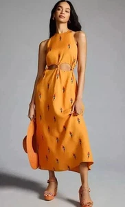 Farm Rio Embroidered Dress Linen Blend Parrots Anthropologie Size S Petite - Picture 1 of 7