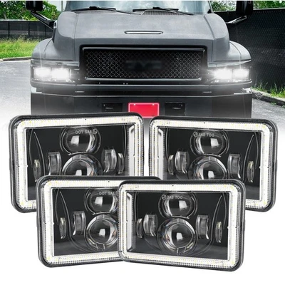 DOT 4PCS Fit GMC C4500 C5500 Topkick 2003-2009 4x6" LED Headlights Hi/Lo HaloDRL - Image 1 of 4