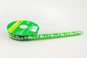 Green & Glitter White Shamrock Craft Ribbon 3/8in, March, Gift - Grosgrain, 18ft - Picture 1 of 2