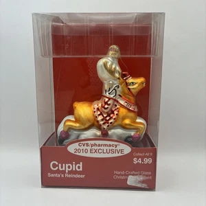 Cupido Papá Noel Reno Navidad Vidrio Adorno Hecho a Mano CVS 2010 - Imagen 1 de 2