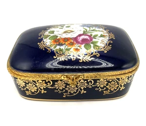 Caja de baratijas vintage Limoges Francia oro 22 quilates en azul real cobalto  - Imagen 1 de 14