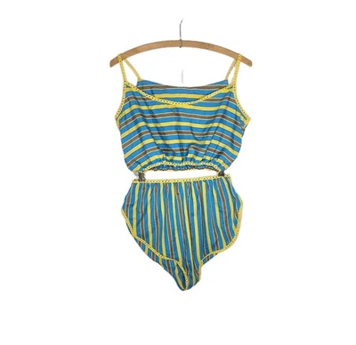 NOS Vtg 80s Striped Lingerie Set M Clown Camisole & Shorts Gold Metal Coins Bow - Image 1 of 4