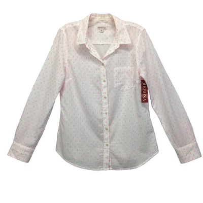 Merona Button Up Top Women's Size M White Pink Accents Casual Lightweight Travel - Изображение 1 из 4