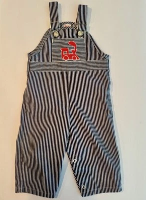 Mono a rayas vintage Sears 12/18 meses tren ferrocarril apliques niños mameluco Foto 1 de 4