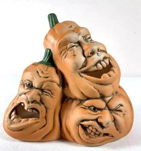 Vintage Hand Made Funny Scarry Pumpkin Halloween Candle Holder Ceramic - Picture 1 of 4
