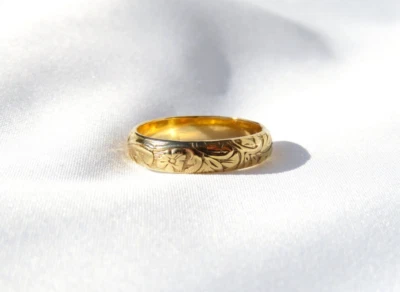 Thick Gold Ring, Gold Ring, Floral Ring, Vintage Ring, Wedding Band, Gold Filled - Image 1 of 3