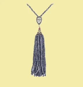 Collana Vintage Iolite A Candelabro In Argento Con Diamanti A Taglio Rosa - Foto 1 di 5