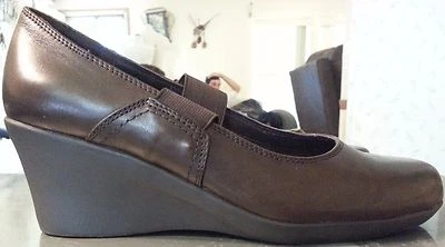 Markon Zapatos Cuñas Mary Janes Mujer Marrón Talla 9-M Correa Elástica 3" Tacones * Foto 1 de 4