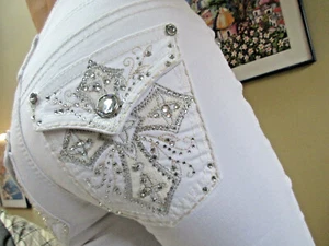 Pantalones de mezclilla Apt 9 con corte de bota de altura media embellecidos blancos brillantes tallas 4-18 NUEVOS - Imagen 1 de 7