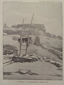 Hopi Pueblo Mishongnovi Second Mesa Entrance to Snake Kiva Arizona 1900 Print - Picture 1 of 2