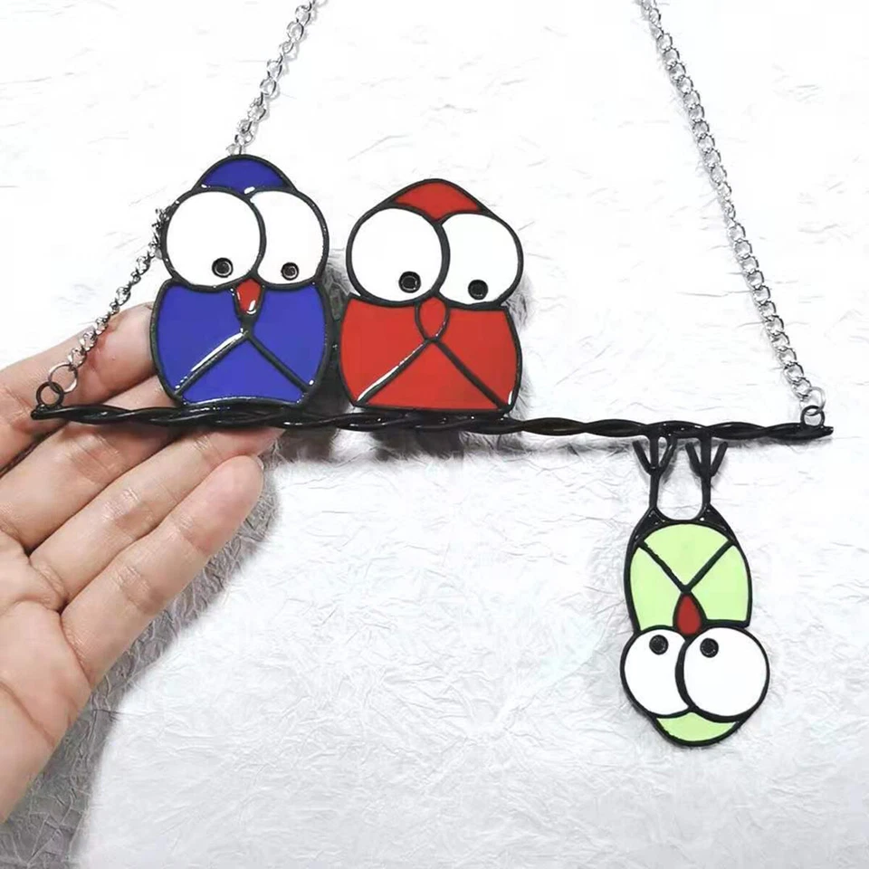 Stained Cartoon Bird Metal Glass Panel Bird Window Suncatcher Hanging Home Decor - Image 1 of 4