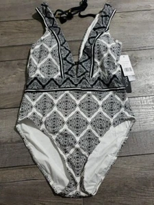 $130 La Blanca Women's Printed Plunge One Piece Swimsuit Sz 6 - Picture 1 of 7