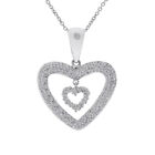 0.75 Carat Pavé Round Diamond Double Heart Pendant On Cable Chain 14K White Gold