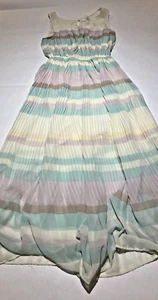 Blu Pepper Pastel Pleated Chiffon Tiered Maxi Sleeveless Sheer Sun Dress Medium - Picture 1 of 13
