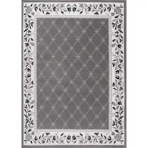 Home Dynamix Lyndhurst Premium Traditional Bordered Gray/Ivory Area Rug 3'7" x - Picture 1 of 4