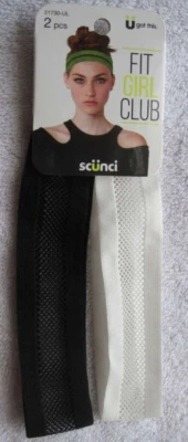 2 Scunci Wide Mesh Fishnet Fabric White Black Headband Headwrap Hair Head Bands - Image 1 of 4