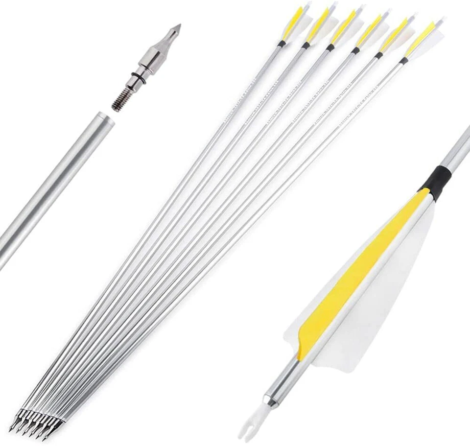 30'' Aluminum Arrow Turkey Feather SP500 Screw Arrowhead Recurve Archery Hunting - Image 1 of 4