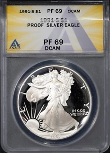 1991-S $1 Silver American Eagle PF68DCAM ANACS # 7668322 + Bonus - Picture 1 of 2