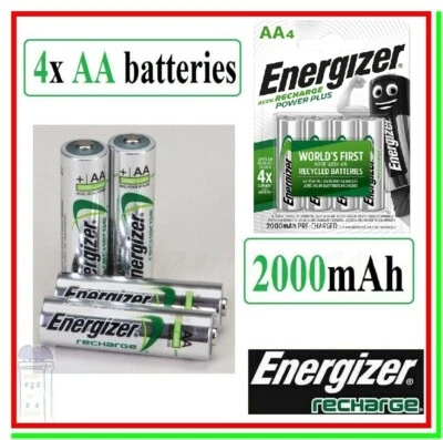 4 Batterie Ricaricabili AA Pile Stilo ENERGIZER POWER PLUS 2000mAh HR6 NiMH