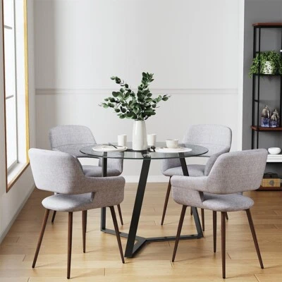 Glass Dining Table Chairs Set Padded Seat Kitchen Coffee Table Modern Furniture - Image 1 of 4