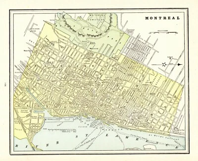Antiguo mapa de calles de Montreal Canadá de 1892 de arte de pared de la galería de Montreal 9283 Foto 1 de 3