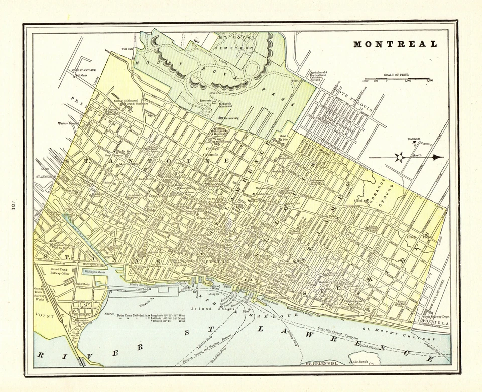 Antiguo mapa de calles de Montreal Canadá de 1892 de arte de pared de la galería de Montreal 9283 Foto 1 de 3