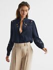 REISS Womens Navy SOPHIE LACE DETAIL SHIRT BLOUSE TOP UK 12