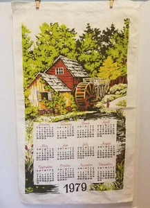 "Toalla de té de colección 1979 calendario cocina lino molino de agua vintage 26"" x 15 1/2" - Imagen 1 de 2