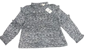 Crewcuts Women’s Ruffle Pullover in Superfine Yarn Heather Speckled Navy 8 NWT - Picture 1 of 4