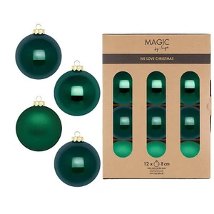 12 Weihnachtskugeln Glas 8cm matt & glänzend Christbaumkugeln Dunkelgrün - Bild 1 von 1