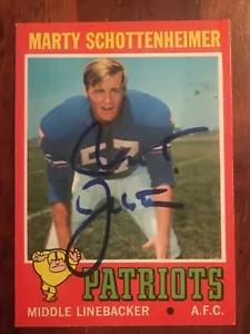 Marty Schottenheimer hand signed in person Patriots 1971 Topps Rookie Card #3 Ex - Picture 1 of 2