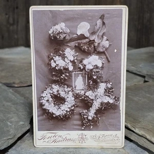 Antique Memorial Cabinet Card Photograph Infant Baby Funeral Flowers Photo - Picture 1 of 3