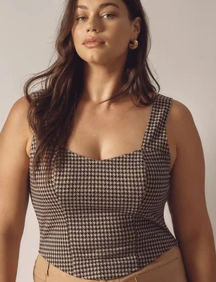 全新带标签 Anthropologie Dolan 左海岸甜心裁剪紧身胸衣背心 Houndstooth XL — 第 1/4 张图片