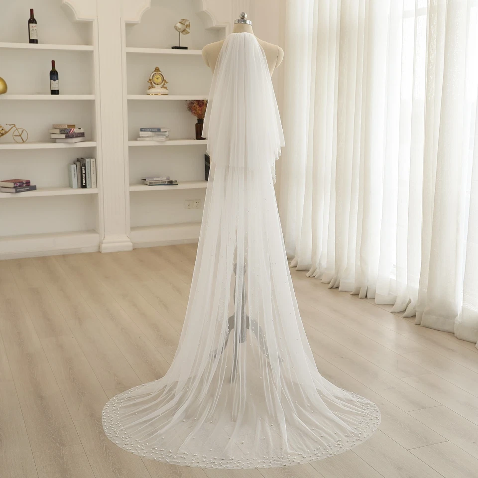 Velo de Boda Perla Suave Tul Real Velo Personalizado con Colorete Foto 1 de 4