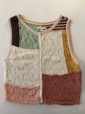 Chaleco retro para mujer American Eagle tejido con retazos indie boho cottagecore XS Foto 1 de 4