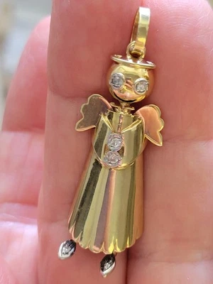Ángel moderno vintage personalizado 14kt hecho en Europa con 6 diamantes finos brillantes Foto 1 de 4