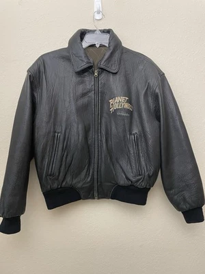 Chaqueta de bombardero de cuero reversible vintage años 90 Planet Hollywood Orlando para hombre talla M Foto 1 de 4