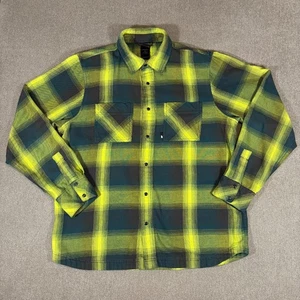 The North Face Flannel Shirt Mens Large Green Snap Front Long Sleeve Heavy - Picture 1 of 7