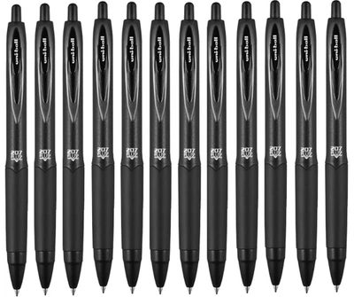12- Uni-Ball 207 Plus Pens - Medium Black 0.7mm - BULK PACKED