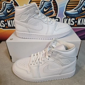 Nike Air Jordan 1 Mid White Trainers Womens Girls Size 3 UK Brand New Rrp £130 - Picture 1 of 11